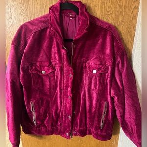 Free People Velvet Bomber Jacket in Deep Pink